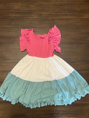 Rare Editions Pink, White & Mint Tiered Ruffle Dress